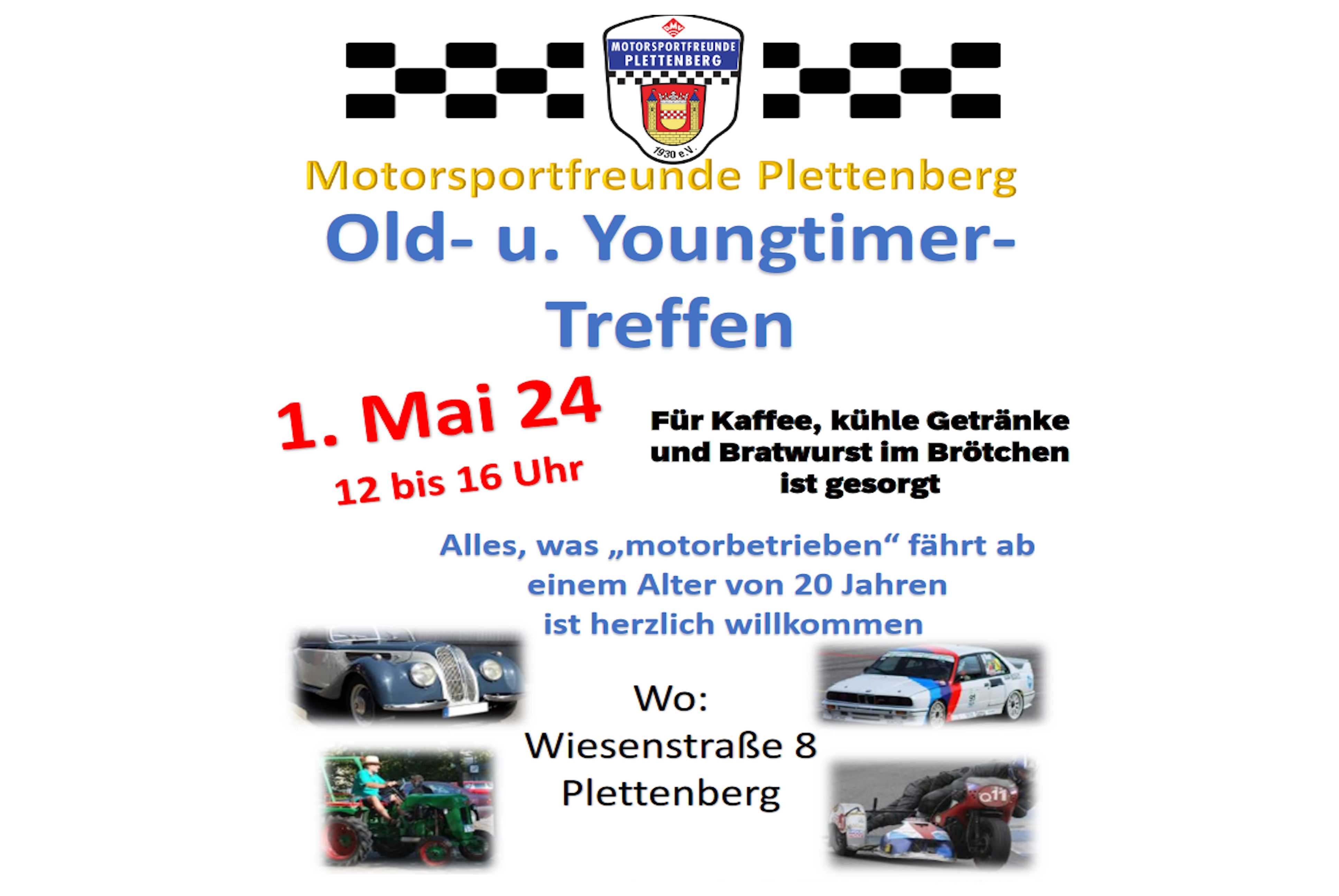 Die MotorSportFreunde Plettenberg laden am 1. Mai von 12 Uhr bis 16 Uhr zum nächsten Oldtimer-Treffen am Clubheim in der Wiesenstraße 8 ein.